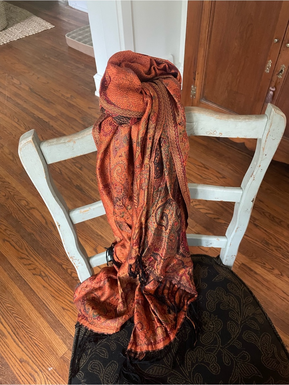 Orange Paisley Woven Turkish Scarf